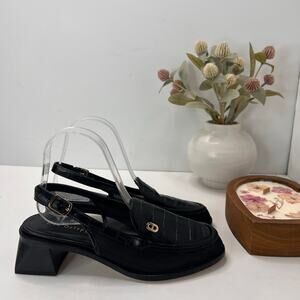 Dee Ocleppo Leather Croc Embossed Mesh Sides Block Heel Slingback Loafer Women 6